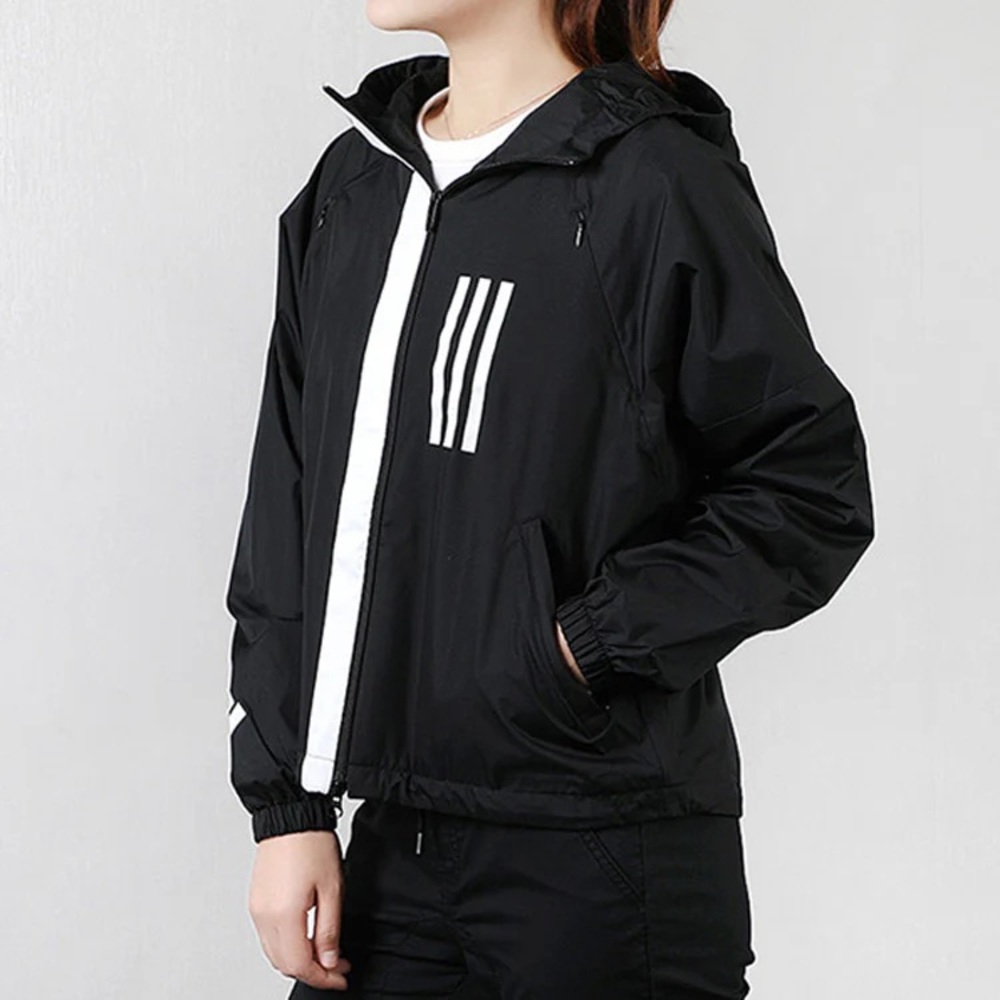 Adidas Black Hooded windbreaker running jacket NWT